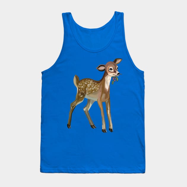 Spotted Christmas Fawn with Holly Tank Top by Art by Deborah Camp